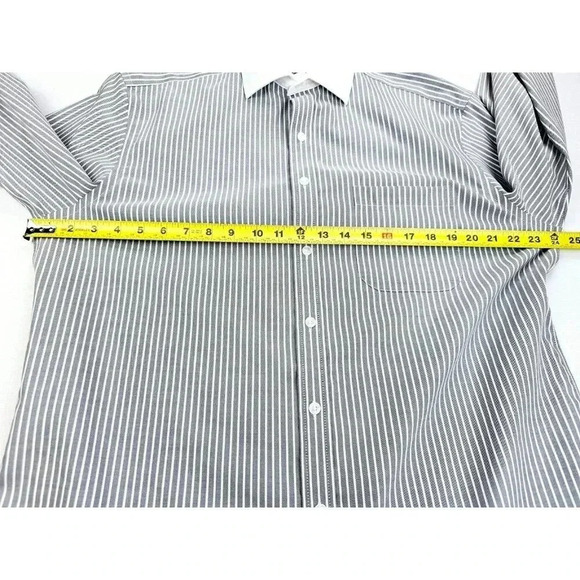 Tasso Elba Regular Non Iron Large 16 34-35 Gray White Collar Stripe French Cuff - Picture 3 of 12